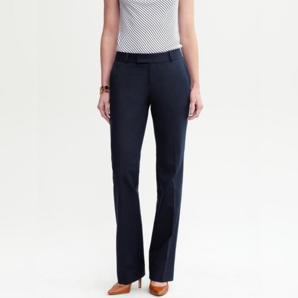 Banana Republic Martin Navy Crepe Wool Wide Leg Quiet Luxury Trousers 8